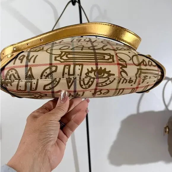 Coach Y2K Scribble Plaid Gold Trim Hobo Bag F13309 Pink Lining - Picture 4 of 11